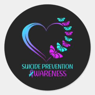 Womens Suicide Prevention Awareness Butterfly Hear Classic Round Sticker