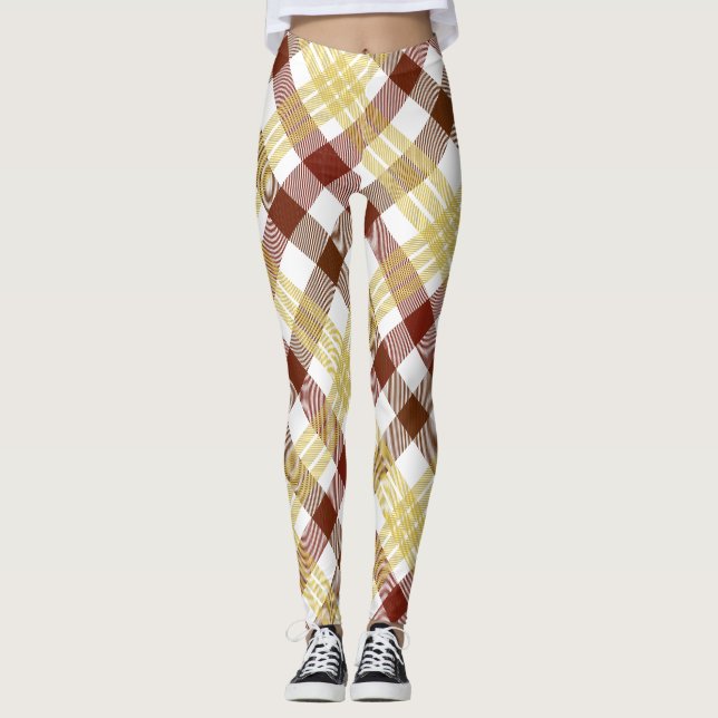 Women's Summer Gingham Checked Plaid Clothing Leggings (Front)