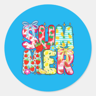 Womens Summer Shirt Cute Fruit Letters Strawberry Classic Round Sticker