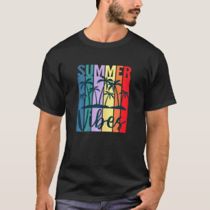Womens Summer Vibes Retro Vintage Sunset Palm Tree T-Shirt