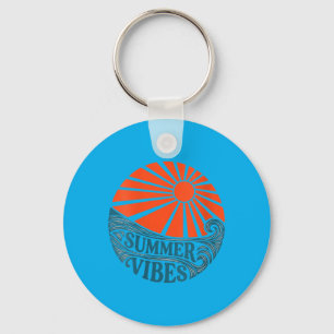 Womens Summer Vibes Shirt Retro Sun Wave Design Key Ring
