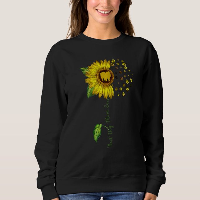 Womens Sunflower Best Dog Mum Ever  Pomeranian Dog Sweatshirt (Front)