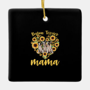 Womens Sunflower Boston Terrier Mama Dog Lover Ceramic Ornament