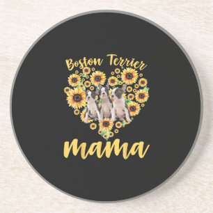 Womens Sunflower Boston Terrier Mama Dog Lover Coaster