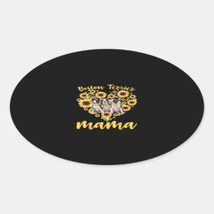 Womens Sunflower Boston Terrier Mama Dog Lover Oval Sticker