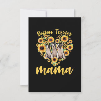 Womens Sunflower Boston Terrier Mama Dog Lover RSVP Card