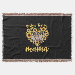 Womens Sunflower Boston Terrier Mama Dog Lover Throw Blanket