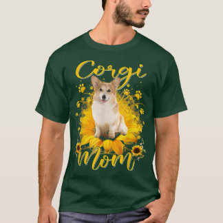 Womens Sunflower Corgi Mum Dog Lover Mothers Day  T-Shirt