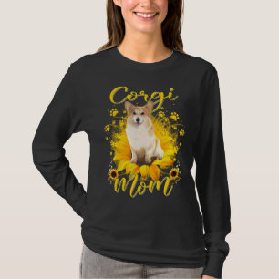 Womens Sunflower Corgi Mum Dog Mother's Day T-Shirt