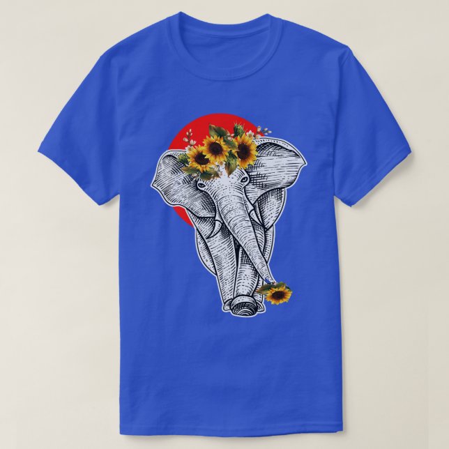 Womens Sunflower Floral Elephant Aesthetic Graphic T-Shirt (Design Front)