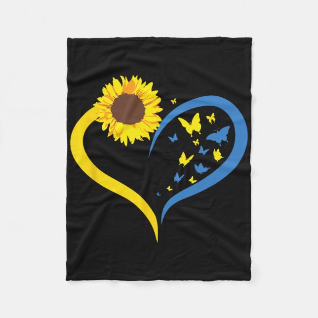 Womens Sunflower Love Heart I Stand With Ukraine B Fleece Blanket (Front)