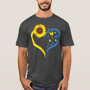 Womens Sunflower Love Heart I Stand With Ukraine B T-Shirt