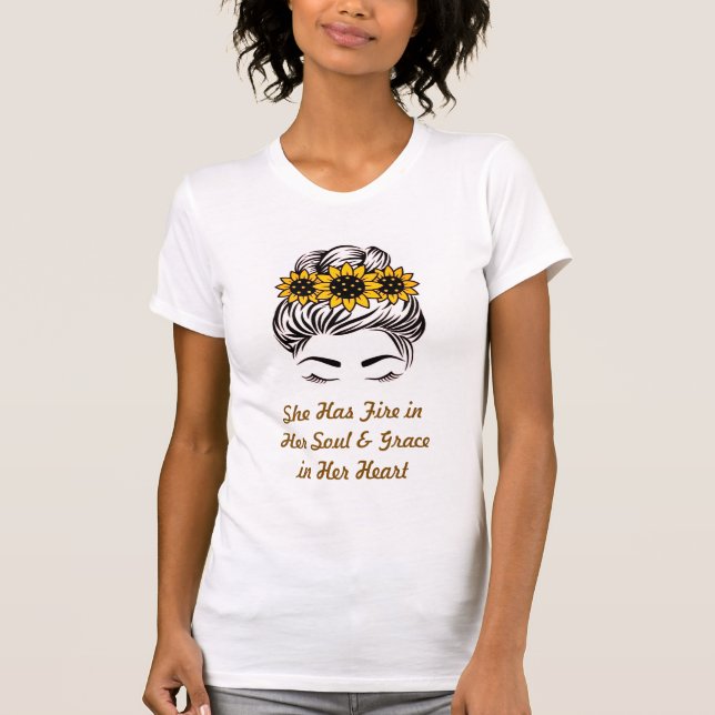 Women's Sunflower Messy Bun T-Shirt (Front)