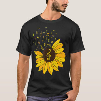 Womens Sunflower Music Lover Notes Student Teacher T-Shirt