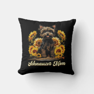 Womens Sunflower Schnauzer Mum Flower Beard Dog Lo Cushion