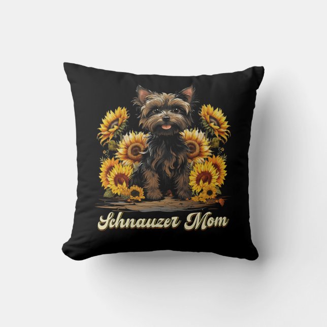 Womens Sunflower Schnauzer Mum Flower Beard Dog Lo Cushion (Front)