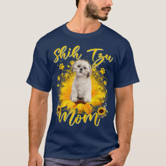 Womens Sunflower Shih Tzu Mum Dog Lover Mother's D T-Shirt