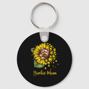 Womens Sunflower Yorkie Mom Dog Lover  Key Ring