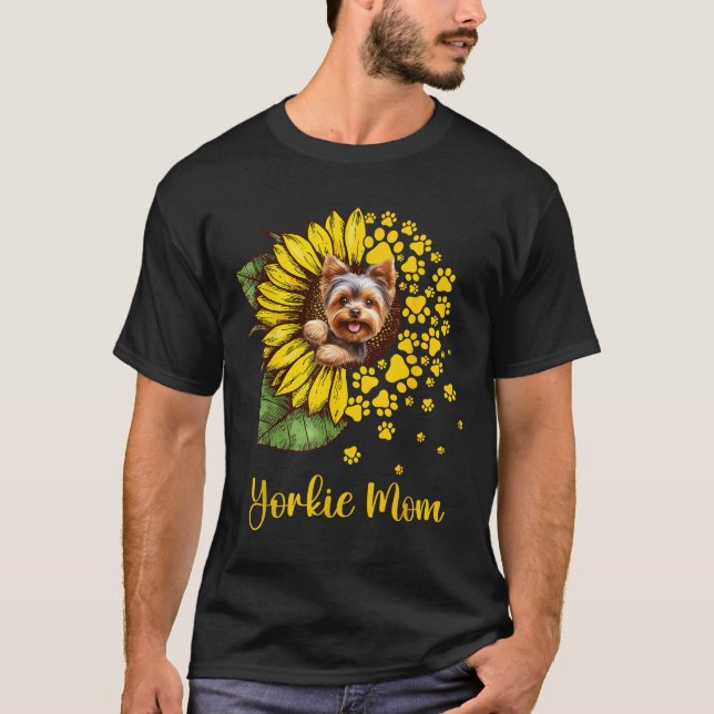 Womens Sunflower Yorkie Mum Dog Lover  T-Shirt (Front)