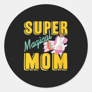 Womens Super Magical Mum Rainbow Unicorn Hero Wer Classic Round Sticker