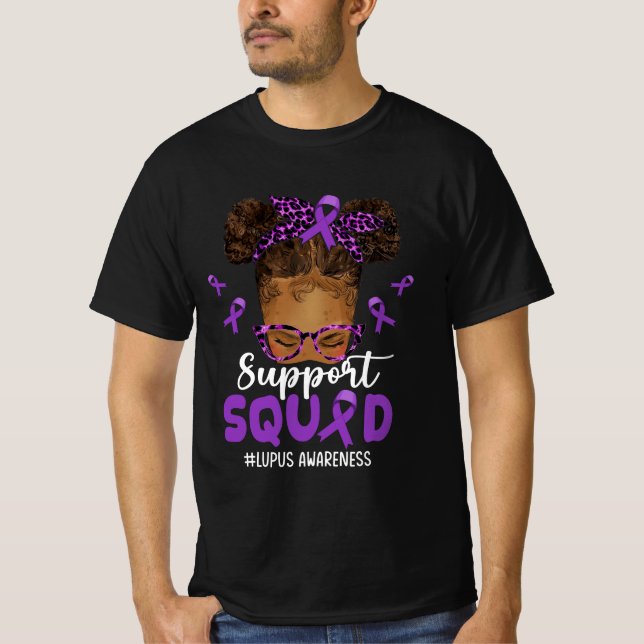 Womens Support Squad Afro Messy Bun Leopard Lupus  T-Shirt (Front)