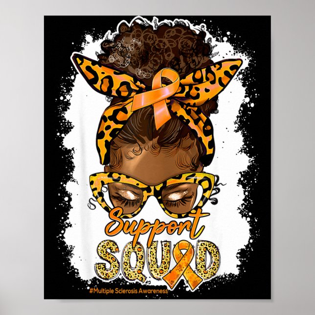 Womens Support Squad Afro Messy Bun Leopard Ms Awa Poster (Front)