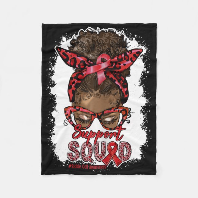 Womens Support Squad Afro Messy Bun Leopard Sickle Fleece Blanket (Front)