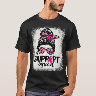 Womens Support Squad Messy Bun Pink Bleached Leopa T-Shirt