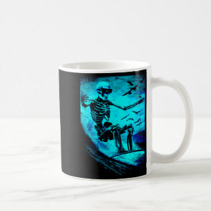 Womens Surfing Skeleton Surfer Riding Wave Sunset Coffee Mug