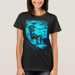 Womens Surfing Skeleton Surfer Riding Wave Sunset T-Shirt