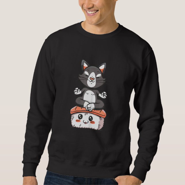 Womens Sushi Cat Yoga Nigiri Asian Food Japanese C Sweatshirt (Front)