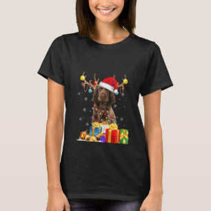 Womens Sussex Spaniel Dog Reindeer Santa Hat Dogs  T-Shirt