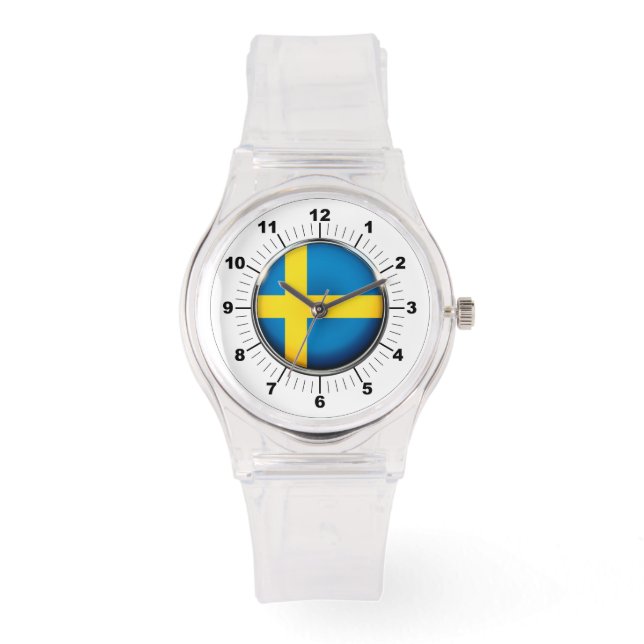 Women's Sweden Flag Sporty Pink Silicon Watch (Front)
