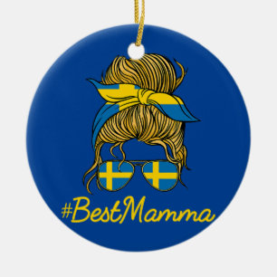 Womens Swedish Mum Messy Bun Mothers Day Sweden Ceramic Ornament