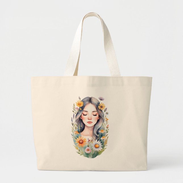 women's T-shirt, Flower Girl Large Tote Bag (Front)