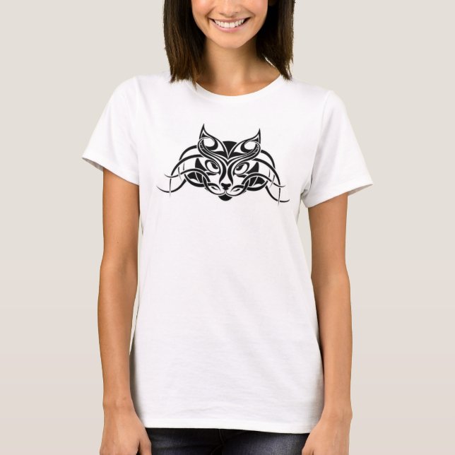 Womens T-shirt With Tribal Cat (Front)