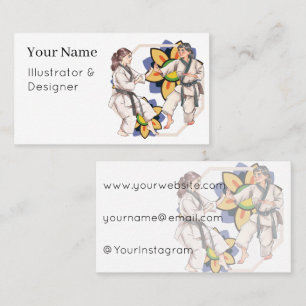 Women's Taekwondo Duo: Strength and Floral Eleganc Business Card