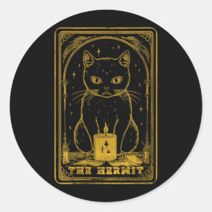 Womens Tarot Halloween Black Cat The Hermit Tarot Classic Round Sticker