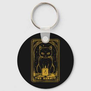 Womens Tarot Halloween Black Cat The Hermit Tarot Key Ring