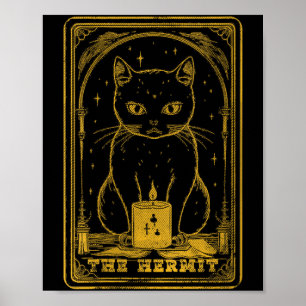 Womens Tarot Halloween Black Cat The Hermit Tarot Poster