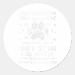 Womens Tattoo Dog Lover V-neck  Classic Round Sticker