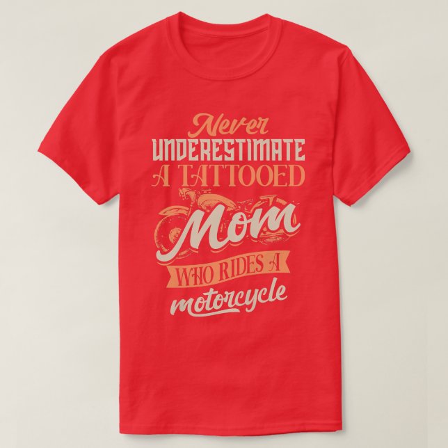 Womens Tattooed Mum Motorcycle Biker Biking   T-Shirt (Design Front)