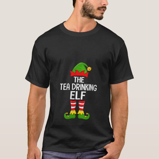 Womens Tea Drinking Elf Xmas Matching Family Elf S T-Shirt (Front)