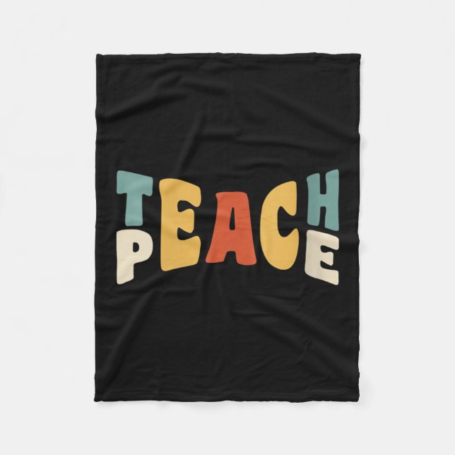 Womens Teach Peace Retro Teacher Motivational Educ Fleece Blanket (Front)