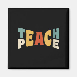 Womens Teach Peace Retro Teacher Motivational Educ Magnet