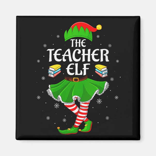 Womens Teacher Elf Christmas Family Girls Women El Magnet (Front)