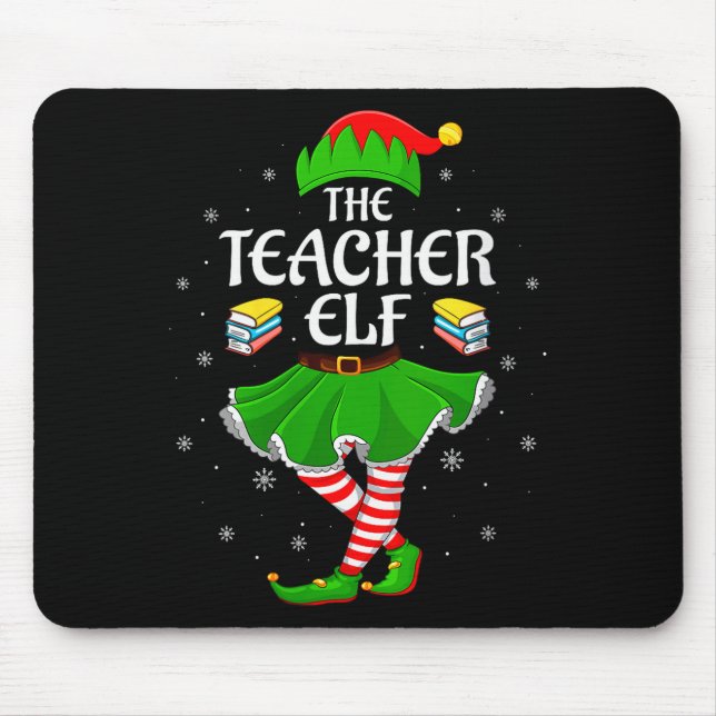 Womens Teacher Elf Christmas Family Girls Women El Mouse Pad (Front)