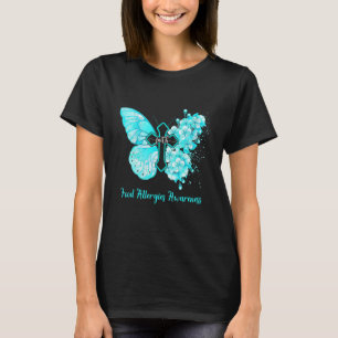 Womens Teal Butterfly Faith Food Allergies Awarene T-Shirt
