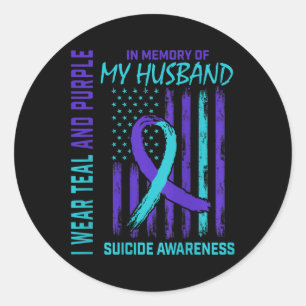 Womens Teal Purple Ribbon Suicide Awareness Flag H Classic Round Sticker