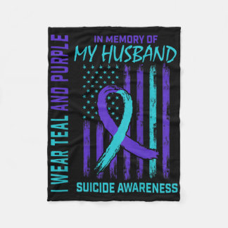Womens Teal Purple Ribbon Suicide Awareness Flag H Fleece Blanket